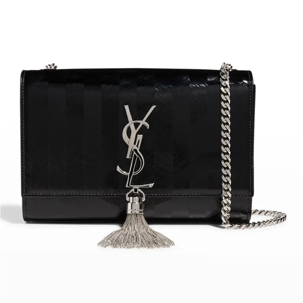 YSL Kate Tassel Small Stripe Patent Leather Crossbody Bag